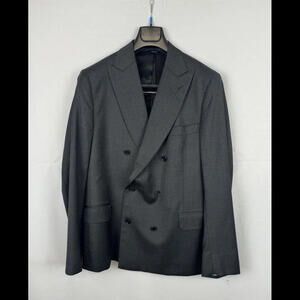 Tombolini Virgin Wool Double-Breasted Blazer Jacket Gray Size 58 - 7 EU, 46 US